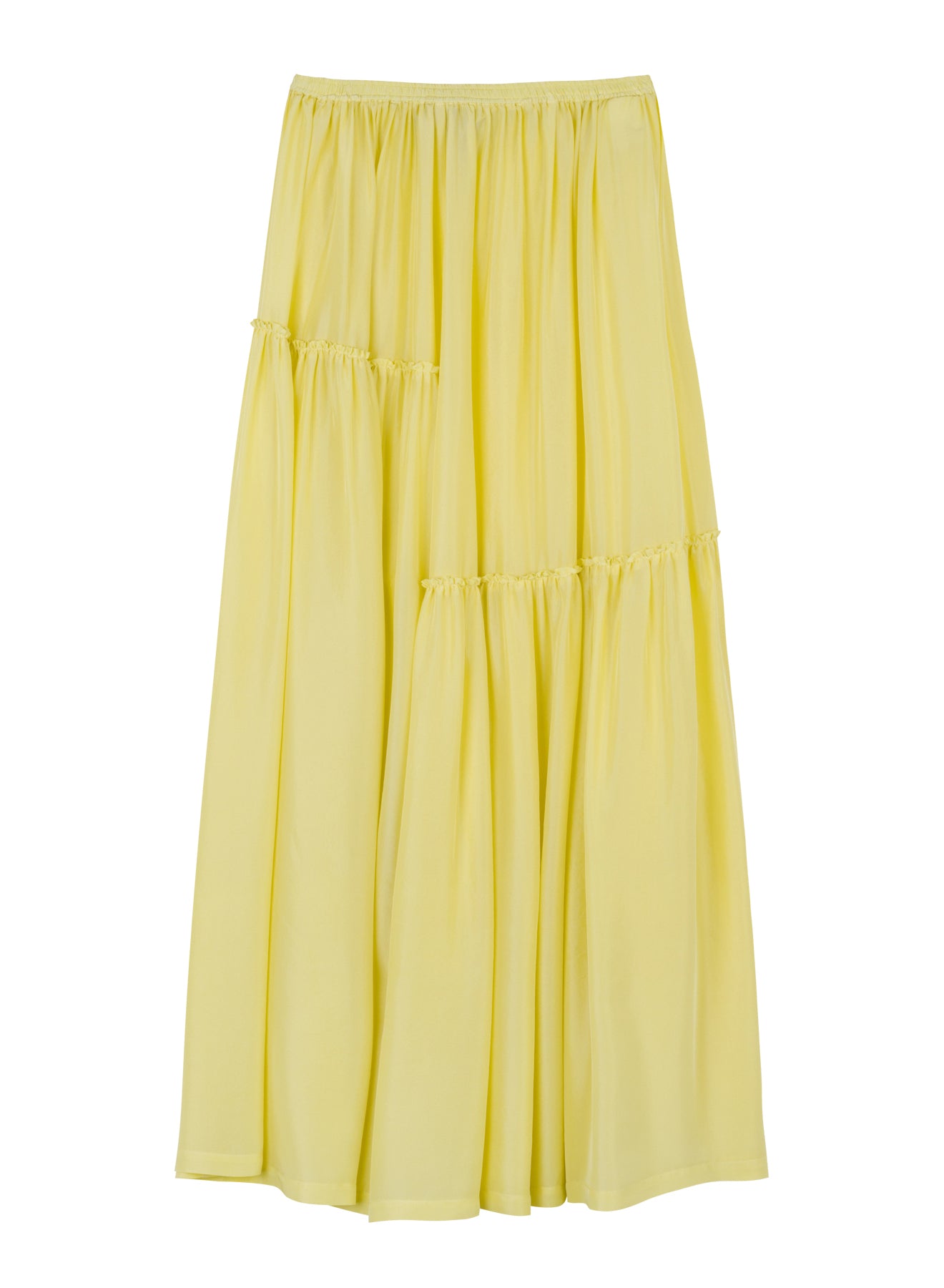 Yellow Silk Tiered Maxi Skirt