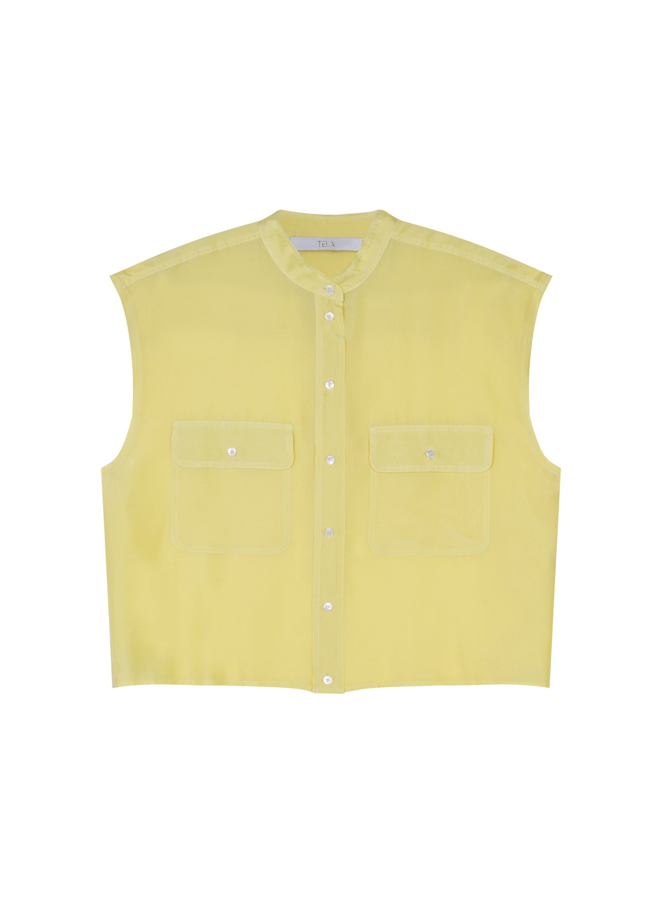 Yellow Silk Sleeveless Crop Shirt