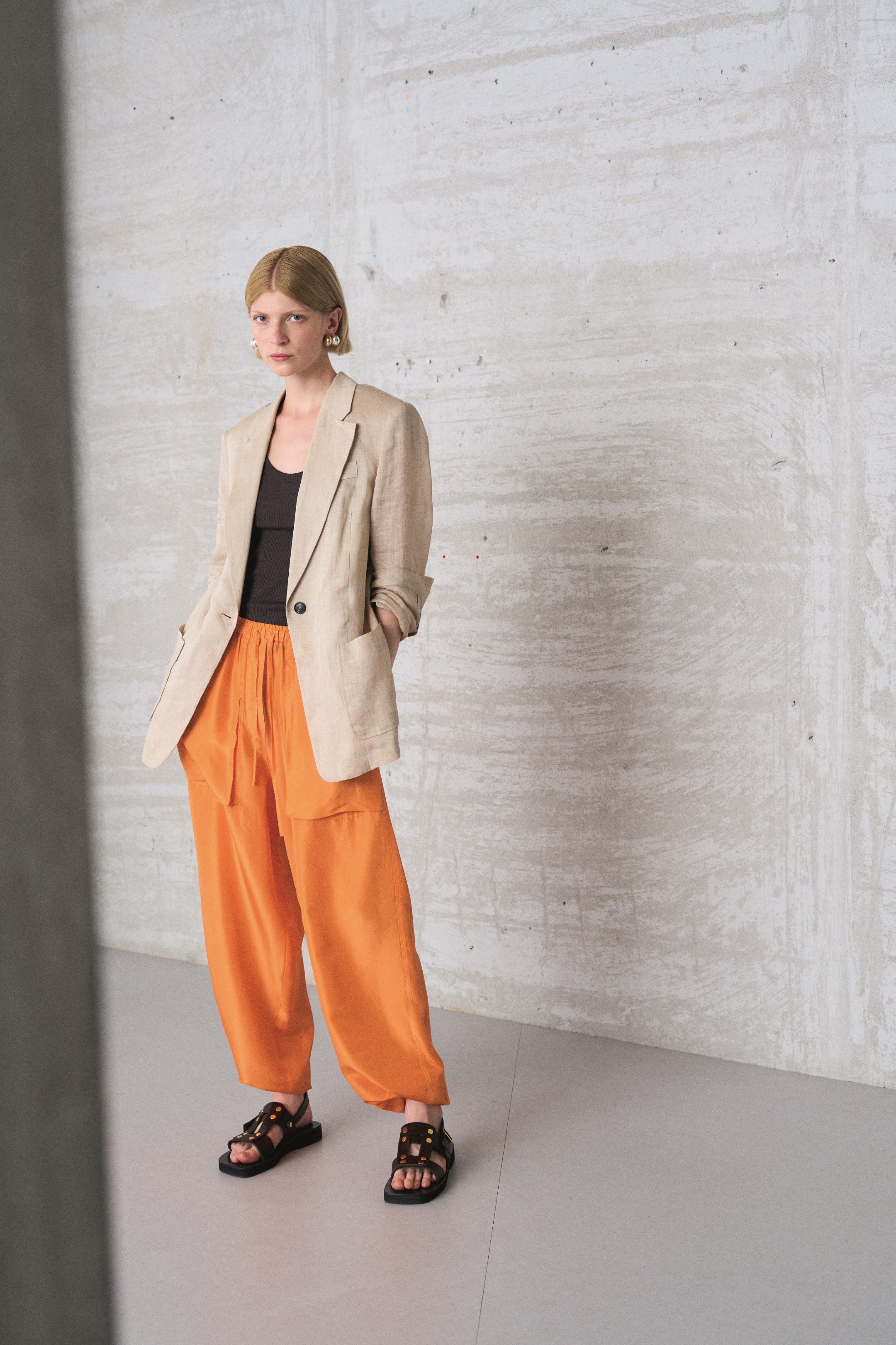 Loose Orange Silk Pants