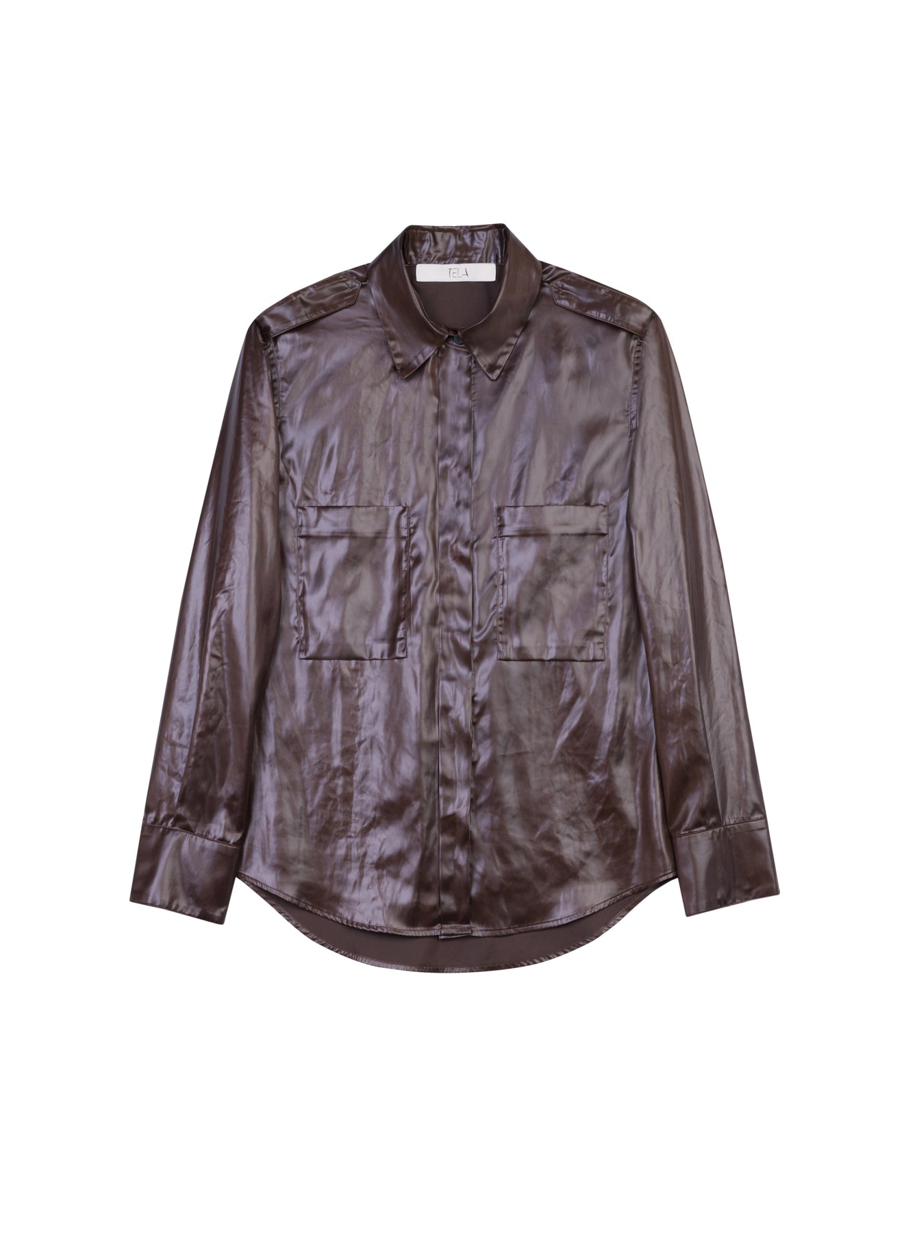 Cacao Taffeta Leather-Look Shirt