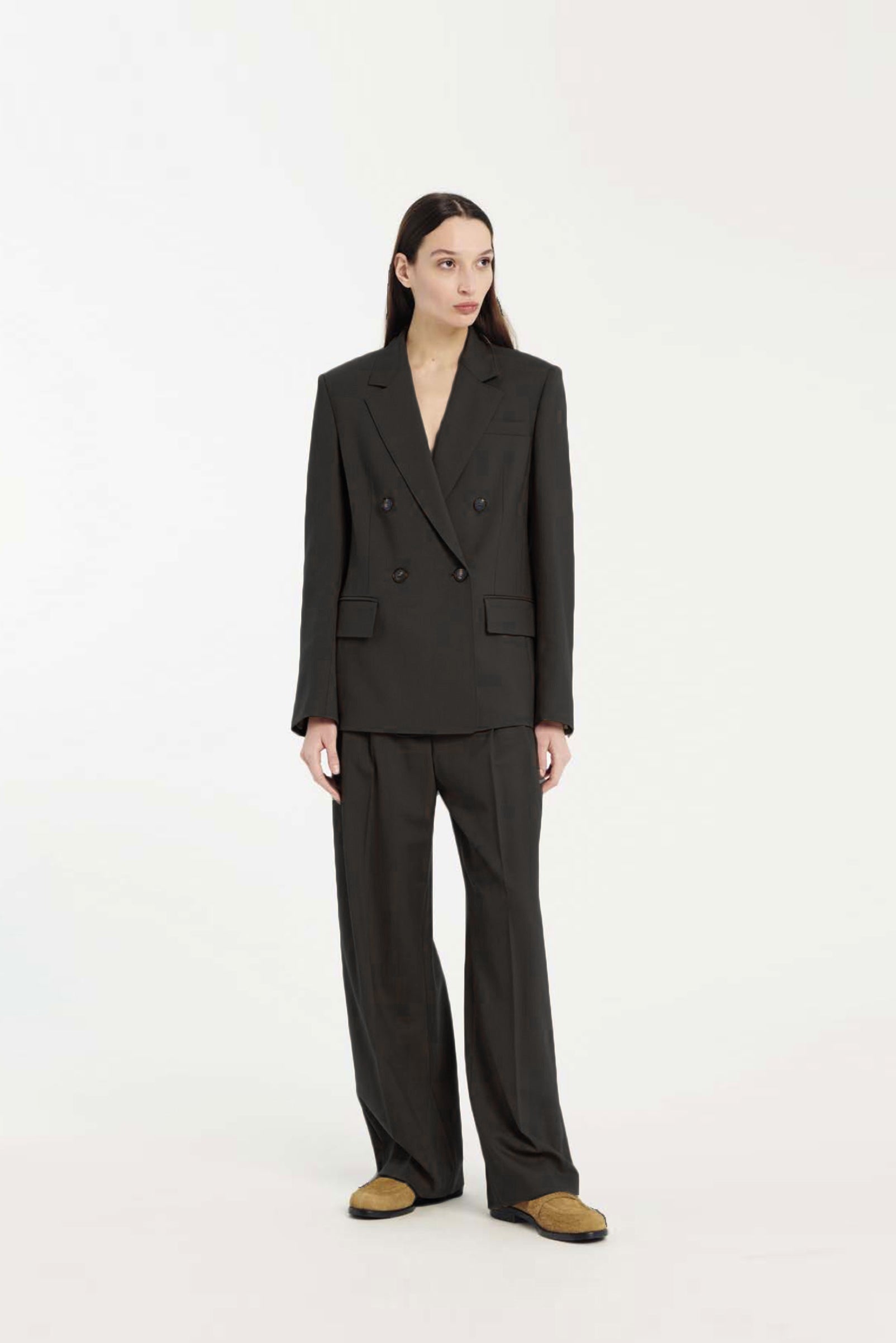 Black Wide-Leg Trousers In Technical Wool