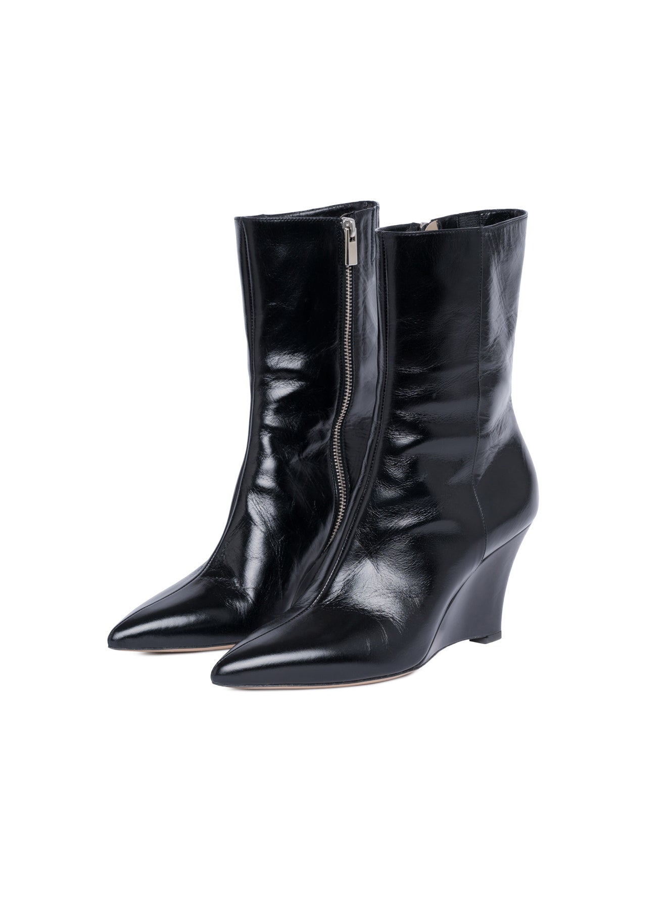 Pointed Glazed Leather Ankle Boot