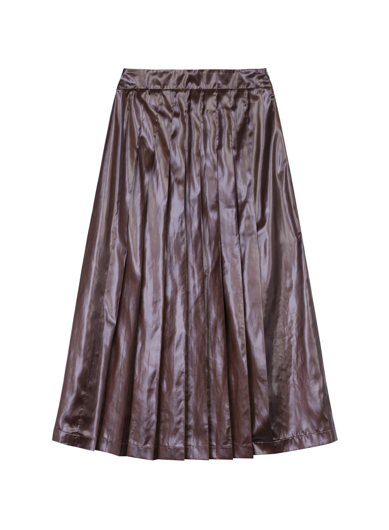 Taffeta Leather-Look Midi Skirt